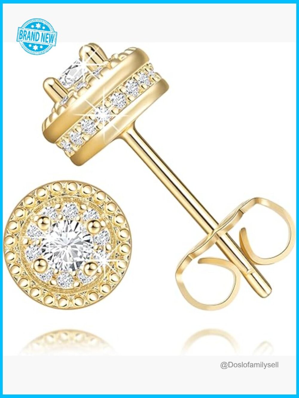 14K Gold Stud Earrings with Cubic Zirconia Dazzling High-End Look